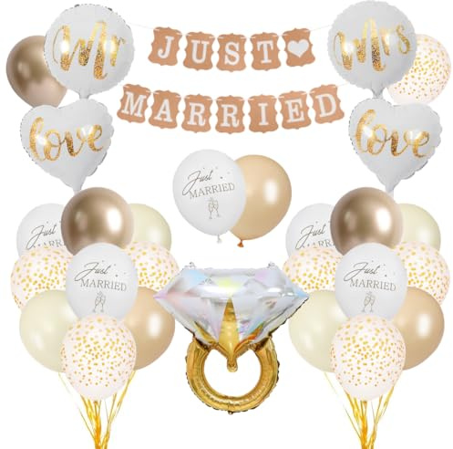 Just Married Decoración Boda, Globos Boda Just Married Guirnalda para Decoración Fiesta Bodas Jardín Hogar