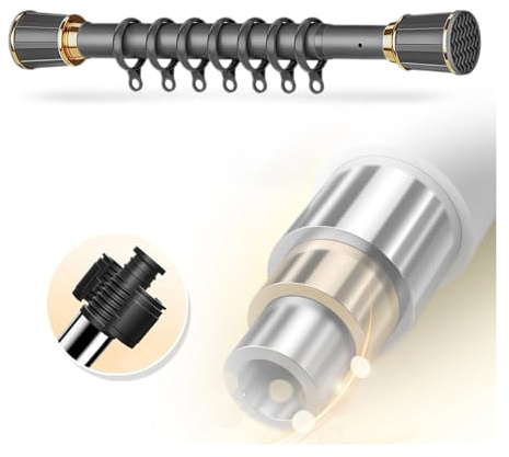 Extra Long Adjustable Curtain Rod 40-500cm No Drill Tension Rod for Bathroom & Bedroom Gray Telescopic Shower Curtain Pole with 20 Rings 2.6-3.5m Size