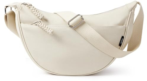 KALIDI Crossbody Bag Damen Halbmond Handtasche Multi-Tasche canvas mit verstellbarem Gurt Stylische Umhängetasche für Schule Arbeit Einkauf Sport Alltag Reisen (Beige)