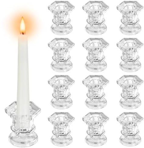 12 Stück Kerzenständer Glas Kerzenhalter Stabkerze Stabkerzenhalter Set Klein Stabkerzenhalter Klar Kerzenständer Stabkerzen Deko Glass für Hochzeit Party Weihnachten Halloween Thanksgiving Tischdeko