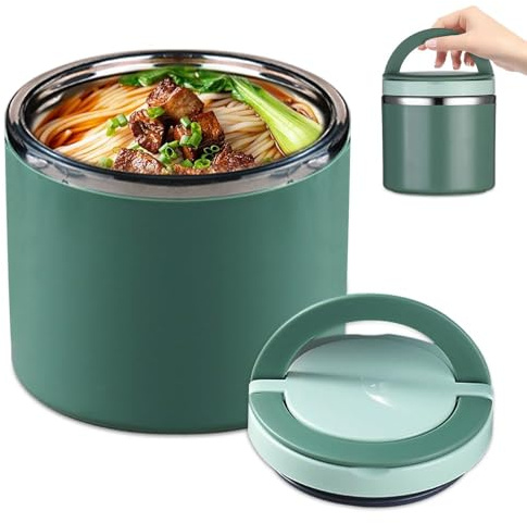 Udbrud Boîtes Alimentaires Isothermes, 1000 ml Isotherme Repas Chaud Acier Inoxydable Récipient Isotherme Boîte à Lunch Thermique avec Poignée pour Céréales, Soupes