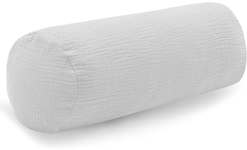 PinkZebra Funda para cojín cervical de muselina, aprox. 15 x 40 cm, funda para rollo cervical con cremallera, funda para rodillos, funda para almohada cervical, color gris claro