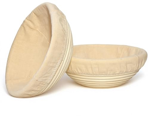 2-Pack Banneton Bread Proofing Basket Set – 8.5 Inch Round & 10 Inch Oval Sourdough Proofing Baskets with Liners | Natural Rattan Brotform for Artisan Bread Baking | Ideal Gift for Home Bakers