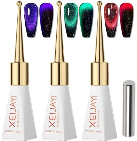 Cat Eye Uv Gel Nagellack, 3 Farben Uv Nagellack Glitzer Holografischer Cateye 12d Cat Eye Gel Nail Polish Glitzer Mit Magnetstift Für Anfänger Diy Nail Art Maniküre Salon, 10 Ml