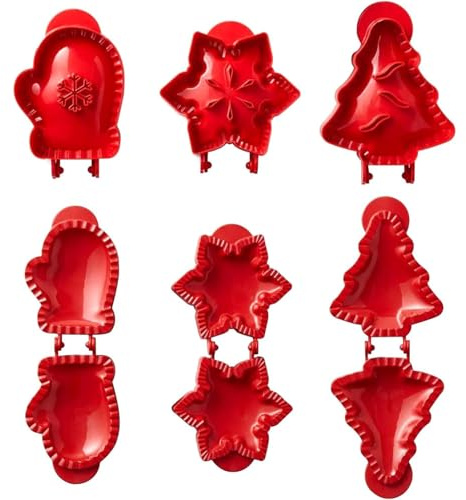 Christmas One-Press Hand Pie Maker, 3 Pack Mini Dough Press Moulds for Baking, Pocket Pie Press Cookie Cutters, Festive Pastry Molds for Holiday Party (A)