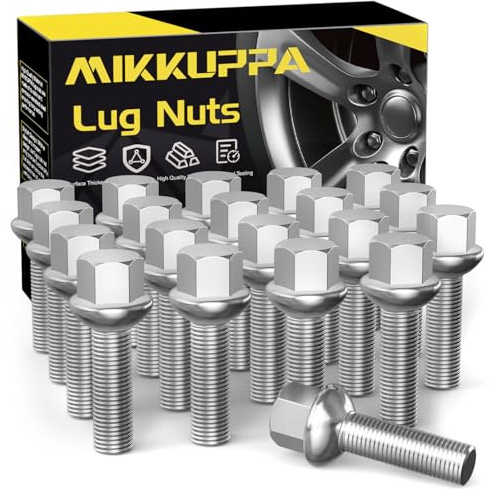 20 stycken MIKKUPPA hjulskruvar hjulbultar M14 x 1,5 – skaftlängd: 40 mm, kulkrage R13, nyckelbredd: 17 mm (krom-silver)