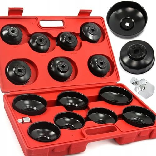 Pro-Tech TOOLS Ölfilterschlüssel Set 15-tlg. – Universelle Ölfilterkappen für Ölwechsel – Kfz Werkzeug für PKW & Transporter – Ölfilterschlüssel Satz für Werkstatt & Garage