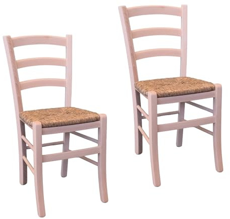 Certrade - Sedia Venezia in legno, Cucina, Ristorante, Sala da pranzo e Agriturismo, Sedia Rustica in faggio e Seduta in paglia riso, Made in Italy (Grezzo, Due sedie)