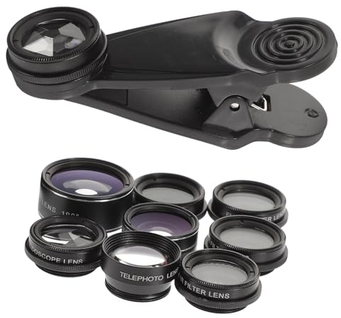 HONMEET 10-in-1 Handy Kameraobjektiv Satz mit Weitwinkel-, Makro-, Fisheye- und Teleobjektiv Allgemein Kompatibel Einfache Befestigung Schwarzes Smartphone Zubehör für Foto und Video
