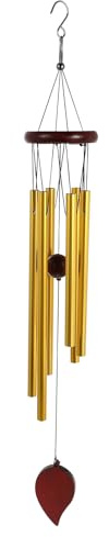 VICASKY Windspiel aus Holz und Metall, Rot-Gold - Ästhetisches Windspiel für Garten, Terrasse & Balkon mit Sanfter Melodie, Wetterfestes Dekoratives Hängeornament