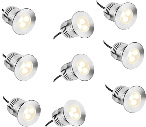 9PCS Luci Subacquee Per Laghetti - Lampada Da Esterno Da 3 W, Faretto A Bassa Tensione Da 12 V-24 V, Luce Sommergibile In Acciaio Inossidabile Impermeabile IP68(Blue,24V)