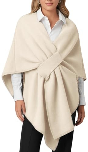 bergxperten Alpenfaser Langer Poncho Schal– Eleganter Langer Strick Poncho mit Schlaufe, Weicher Umhang mit Cashmere Feeling, Vielseitiges Cape für Herbst Winter - Cremeweiß