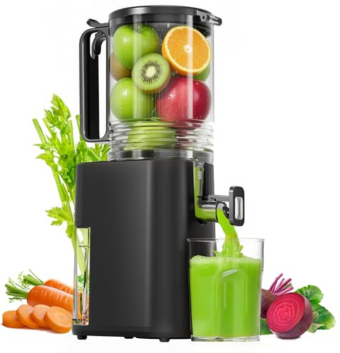Cold Press Juicer, 5.5 Wide Feed Chute Juice Machine, High Juice Yield, Slow Masticating Juicer for Whole Vegetables & Fruits,Concealed Pulp Container Design for Aesthetic Appeal and Practicality