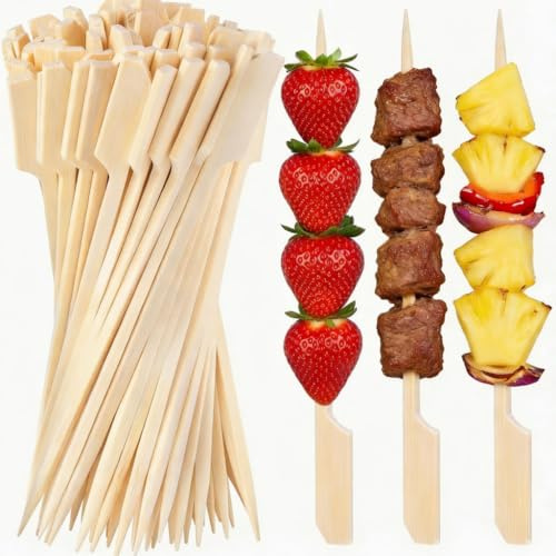 Mosmat 200 Pieces Bamboo Paddle Skewers 18CM, Wooden Paddle Skewer, Bamboo Paddle BBQ Picks Cocktail Sticks Flat Burgers Sticks Buffets Party