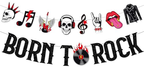 Ovanda Musiknoten Deko Banner, Rock Deko, Deko Schallplatten, Rock and Roll Party Deko Musiknoten Silhouetten Rock and Roll Star 50er Thema Party Karaoke Musik Wanddeko