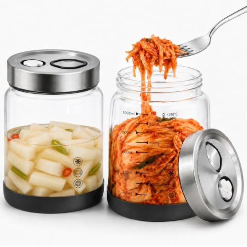 Diesisa Lot de 2 Borosilicaté Bocal de Fermentation 1L avec Aérations
