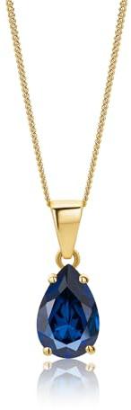 MIORE Damen Halskette Tropfen Design echtes 9 Karat (375) Gelbgold Labor Rubin/Saphir/Smaragd Gold Kette, Panzerkette Länge 45 cm Handgemachter Damen Schmuck aus Spanien