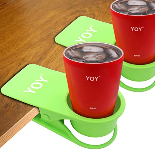 YOY 2 Pack Drink Cup Holder Clip - Table Desk Side Water Glass Beer Bottle Beverage Soda Coffee Mug Holder Cup Saucer Clip Design for Home Office, Green