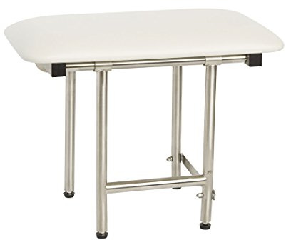 Seachrome 22 x 15 White Padded Cushion Folding Wall Mount Bench Shower Seat with Legs, ADA Compliant