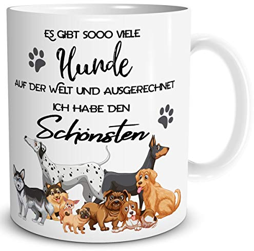 TRIOSK Tasse Hund mit Spruch lustig Es gibt so viele Hunde Hundemotiv Geschenk für Hundebesitzer Hundeliebhaber Frauen Männer, Keramik 300ml