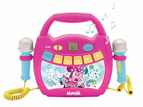 LEXIBOOK, Disney Minnie, Reproductor de Karaoke Digital portátil para niños, Micrófonos, Efectos de luz, Bluetooth®, Funciones de grabación y Cambio de Voz, Rosa, MP320MNZ