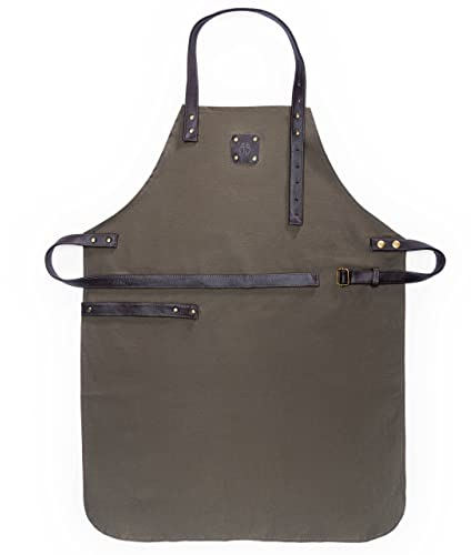 Angus Stoke Kochschürze aus Canvas/Baumwolle - Grillschürze variabel mit Leder-Riemen - Koch Schürze Dylan