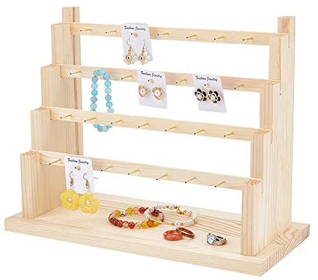 PandaHall Ohrringständer Mit 4 Etage, 28 Löcher Holz Ohrring Halter Organizer Ohrstecker Halter Rack Abnehmbare Holz Schmuck Vitrine Für Frau Ohrring Ohrstecker Halskette Armbänder