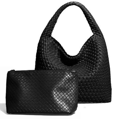 Handtaschen Damen 2-teiliges Set Shopper Damen Groß PU Leder Retro Gewebte Schultertasche Mode Umhängetasche Tote Bag Für Frauen, Klassisch Henkeltasche Kosmetiktasche Arbeit Freizeit Tasche