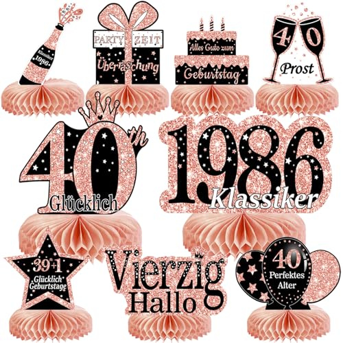 Voxisroma 40. Geburtstag Frauen 9 STK Roségold Rosa Bienenwabe Mittelstück Tischdeko Geburtstag,40 Geburtstag Deko,40 Geburtstag Party Deko Supplies,Geschenke Für Frauen Zum Geburtstag （Deutsche）