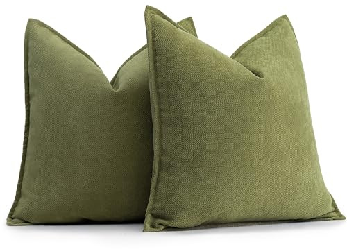 ZWJD Funda Cojin 40x40 Verde Oliva Juego de 2 Fundas Cojines de Chenilla Cojines Sofa Decorativas para con Diseño Elegante, Cojines Decorativos Suaves y Lujosos para decoración de sofá, Cama y hogar