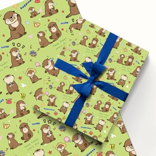 MAJEQZGY 5 Stück Otter Geschenkpapier 51x75cm Kraftpapier Langlebig Otter Geschenkpapier Pack für Kindergeburtstag, Party Aufbewahrung Festliche Dekoration (Grüner Tourismus)