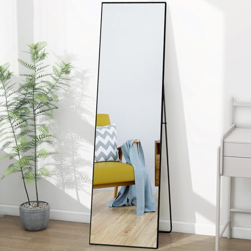 Lazyspace Ganzkörperspiegel, 140 x 40 cm, Schwarz HD Standspiegel mit Rahmen aus Aluminiumlegierung, Hartglas Wandspiegel, Boden großer Spiegel für Schlafzimmer, Garderobe, Wohnzimmer, Ankleidezimmer