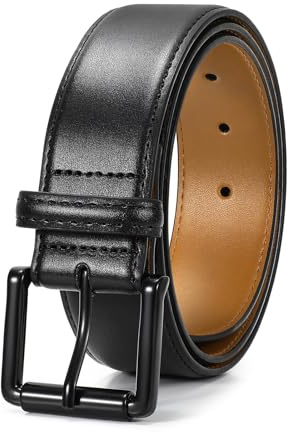TRIWORKS Men Leather Belt Mens Dress Belt Pin Buckle for Jeans Pants Casual