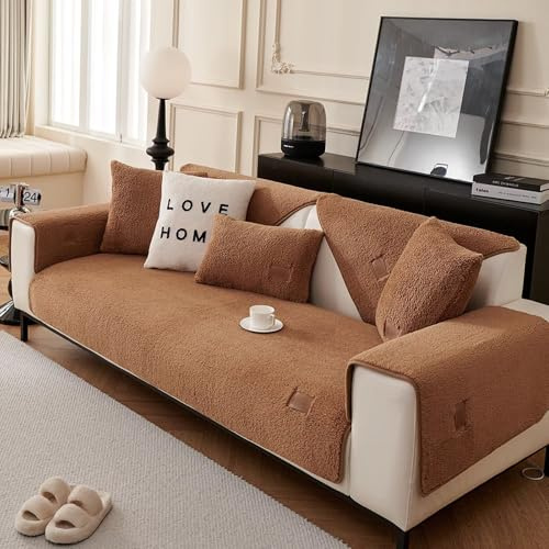 Gluhbirnen Sofabezug Samt, Sofadecke, Sofadecken für Sitzfläche, Sofa Überwurf, Sofa Überzug l Form, Couch Überzug, Sofaschoner rutschfest, Decke Sofa Schutz, Braun, 90 * 210CM