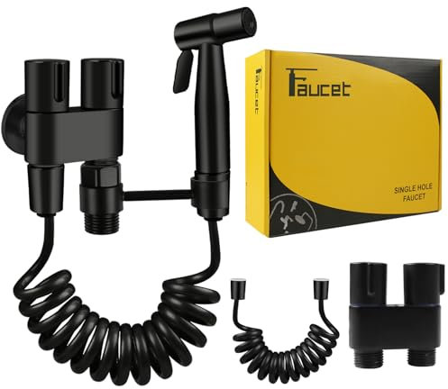 MI CASA Handheld Bidet Sprayer for Toilet, Stainless Steel Bidet Sprayer Kit with 1-in-2-out Dual Control Valve Faucet and Hose or Feminine Wash, Baby Diaper Cloth Washer and Washing Pets, Black