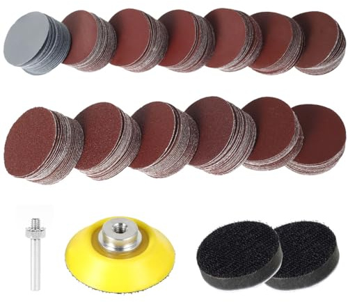 Lot de 264 disques abrasifs - 50 mm - Papier abrasif sec et humide - 50 mm - Grain 80, 100, 120, 150, 240, 320, 400, 600, 800, 1000, 1200, 2000, 3000 - Ronds - Pour bois, plastique, bateaux, voitures