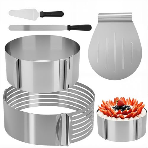 HEIYUET 5-teilig Tortenzubehör Set, Tortenboden Set with 9-12 Zoll Kuchenschneider 6-12 Zoll Tortenring verstellbar, Konditormesser, Tortenheber Edelstahl, Kuchenspatel