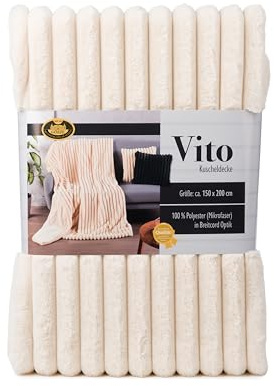 Gözze - Wohndecke Vito, Luxuriöse Fellimitat-Decke, Cord-Kuscheldecke mit weicher Rückseite, 150 x 200 cm - Creme
