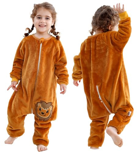 HAHASHOW Saco De Dormir Con Pies Invierno para Bebe 5-6 Años, León | Suave y cálido,Tog 2.5 franela, fácil de poner y quitar, Cremallera, lavable a máquina, mangas largas, otoño e invierno
