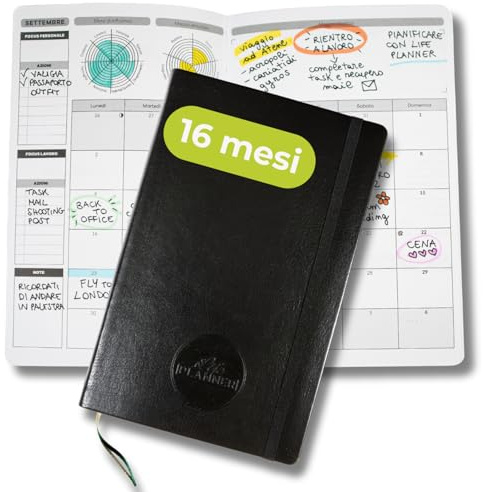 Life Planner, Agenda Motivazionale Made in Italy, Agenda 16 Mesi, da Settembre 2025 a Dicembre 2026, Planner Settimanale e Mensile, Spazi Dedicati a Pensieri e Riflessioni (Classic Black)