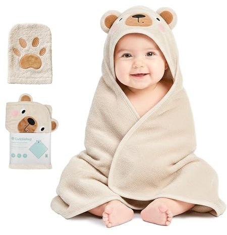 Cuddlebug Accappatoio Neonato con Cappuccio e Lavetta - 100% Spugna di Cotone per Neonati e Bambini - Asciugamano Neonato Super Morbido e Assorbente - Essenziali Bagnetto (85x85cm) - Orso