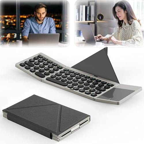 Mini clavier Bluetooth pliable avec pavé tactile et support – Clavier sans fil portable à 3 plis pour téléphones/tablettes/PC (compatible avec iOS/Android/Windows)