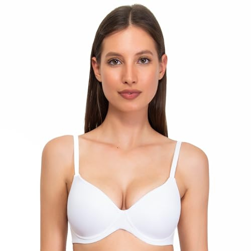 SIELEI, Reggiseno con Coppe Graduate, Realizzato in Morbida Microfibra, con Finiture Invisibili e Senza Ferretto, Designed in Italy, Color Bianco, Taglia 3B
