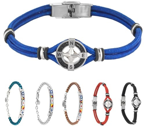 inSCINTILLE Surfer Armband Herren Rostfreier Stahl mit Nautischen Symbolen Verstellbare Anker Länge mit Geschenkbox Enthalten