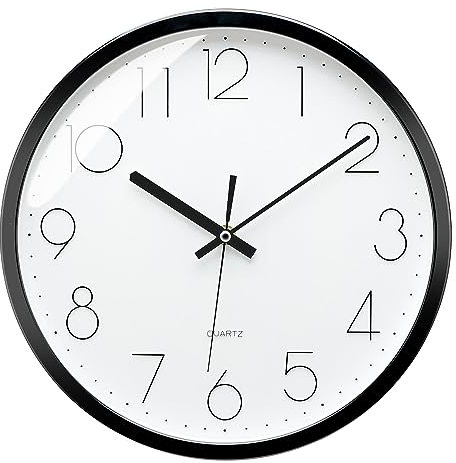 Plumeet Reloj de Pared Silencioso, Reloj de Cuarzo sin Tic-TAC con Batería de 30cm, Diseño Moderno Apto para Decorar Hogar Oficina Escuela, Blanco