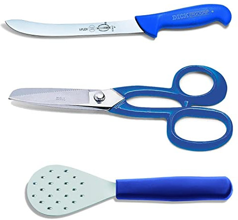 Dick Fisch-Filiermesser halbflexibel Anglermesser mit Schupper & Flossenschere Set 3 teilig