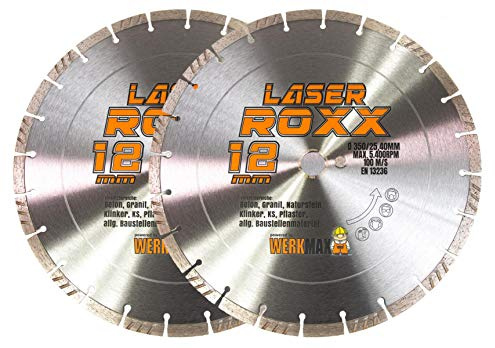 Werkmax Lot de 2 disques à tronçonner diamantés Laser Roxx 350 x 25,4 mm Universel, béton, nouveau développement