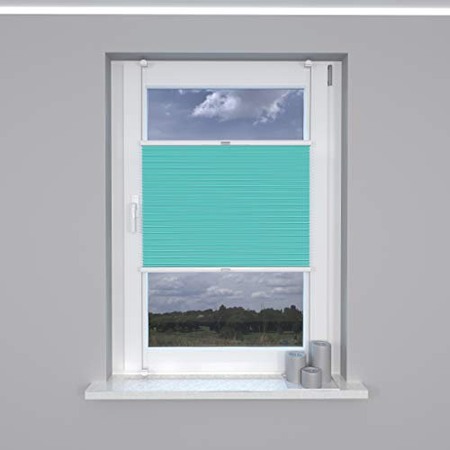 Market-Alley Plissee Klemmfix ohne Bohren Sonnenschutz Plisseerollo Jalousie Lichtdurchlässig und Blickdicht für Fenster & Tür (Azurblau, 40x120cm, BxH)