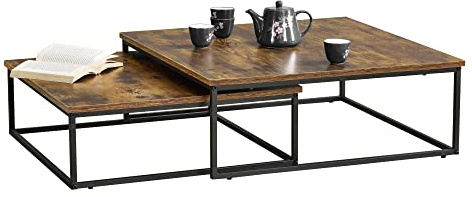 [en.casa] Couchtischset Haninge 2er Set Sofatische Wohnzimmertische 2-TLG. Stahlgestell Dunkler Holzton