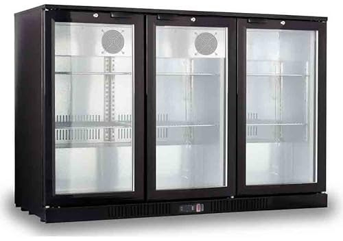 METRO Professional Frigo Vetrina per bevande con porta in vetro, 135x53x86.5cm, refrigerazione a ventola, alluminio/vetro, con serratura e chiave (Nero, 308 L)